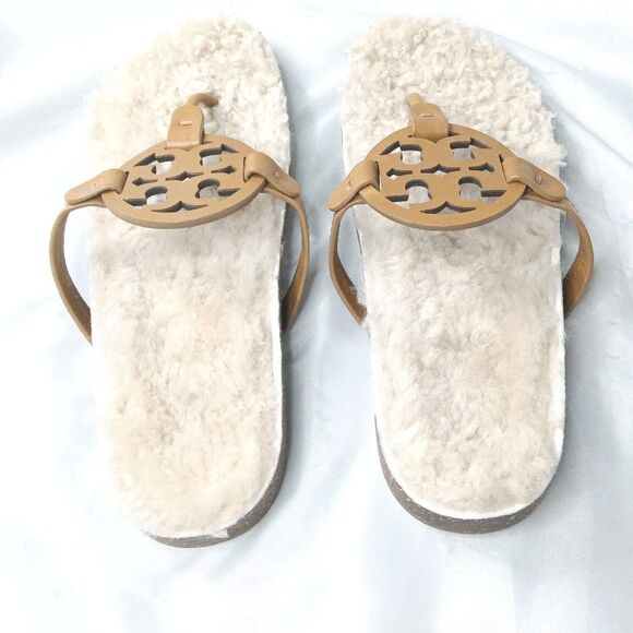Tory Burch Miller Cloud Shearling Sandals Women's Size 10 Caramel Buttermilk - Picture 7 of 10